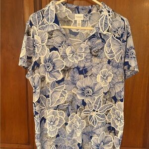 Chico's Blue and White Floral Top size 3